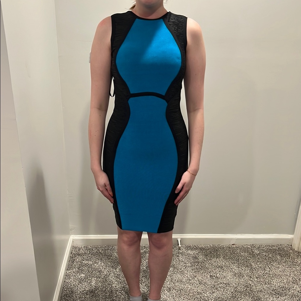 Mac Duggal Sleeveless Blue and Black Bodycon Dress